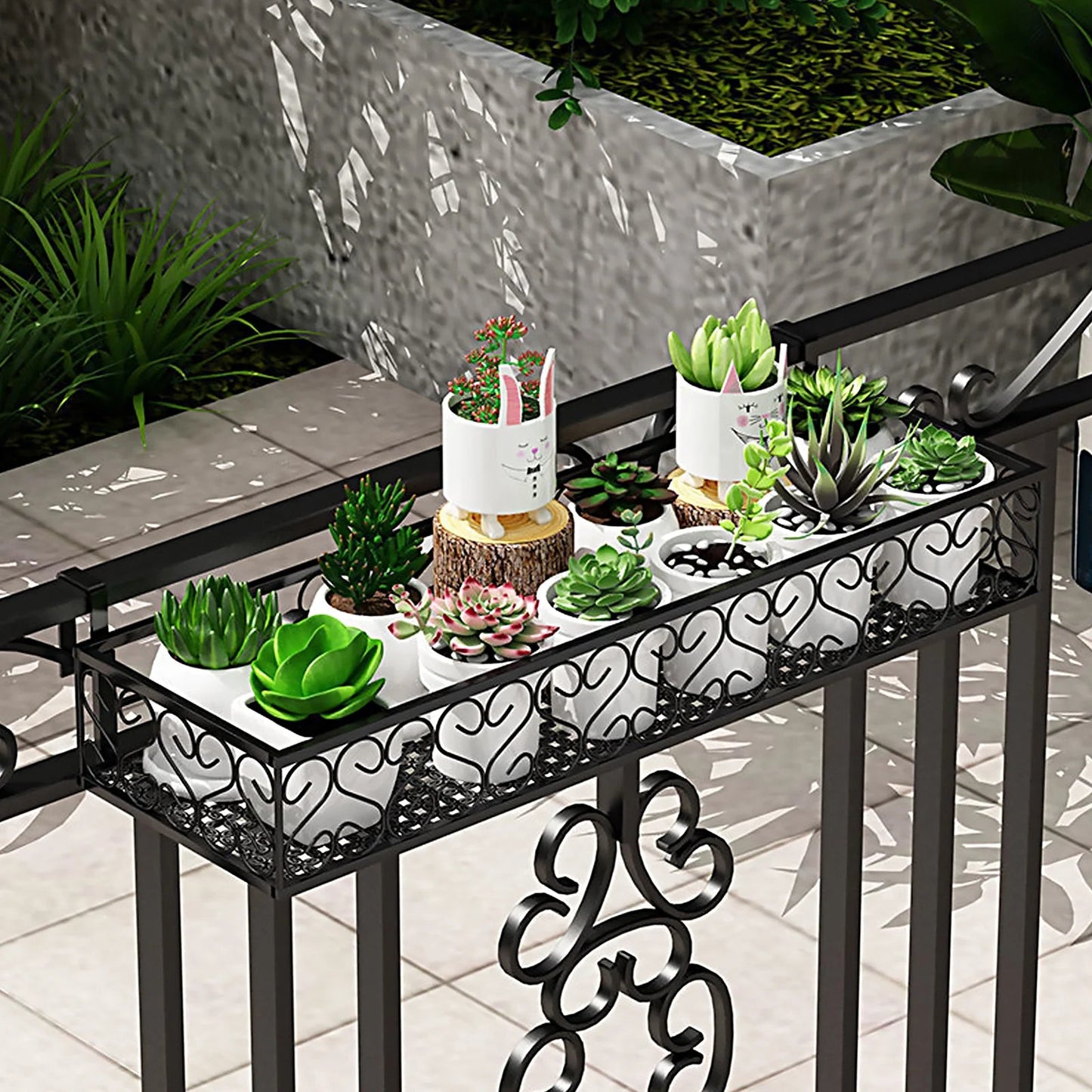 Metall Balkongeländer hängende Blumentopf Topf Stand-Vielseitig Deck Rail Regal mit Zaun Aufhänger für Wandkörbe Black50X20CM
