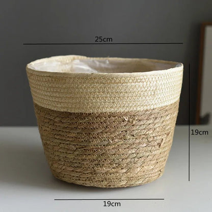 Strohgeflecht Blumenkorb für Zimmer- und AußenpflanzenBustani HausBeige Color LCHINA