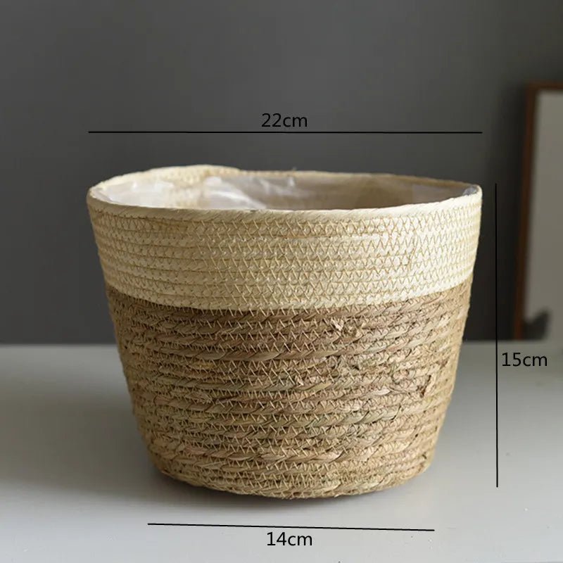 Strohgeflecht Blumenkorb für Zimmer- und AußenpflanzenBustani HausBeige Color MCHINA