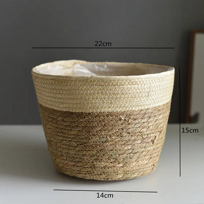 Strohgeflecht Blumenkorb für Zimmer- und AußenpflanzenBustani HausBeige Color MCHINA